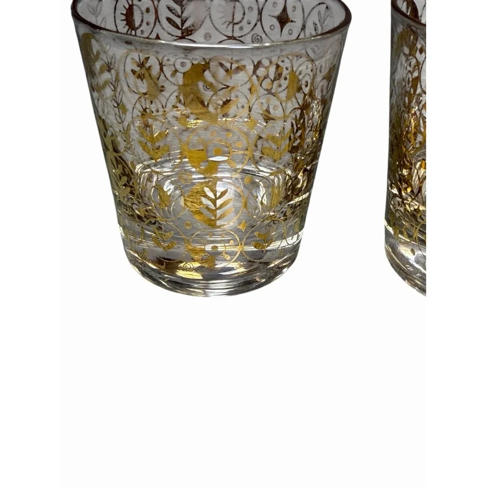 Vintage George Briard Persian Garden Clear Gold Lowball Glasses Set of 2 MCM